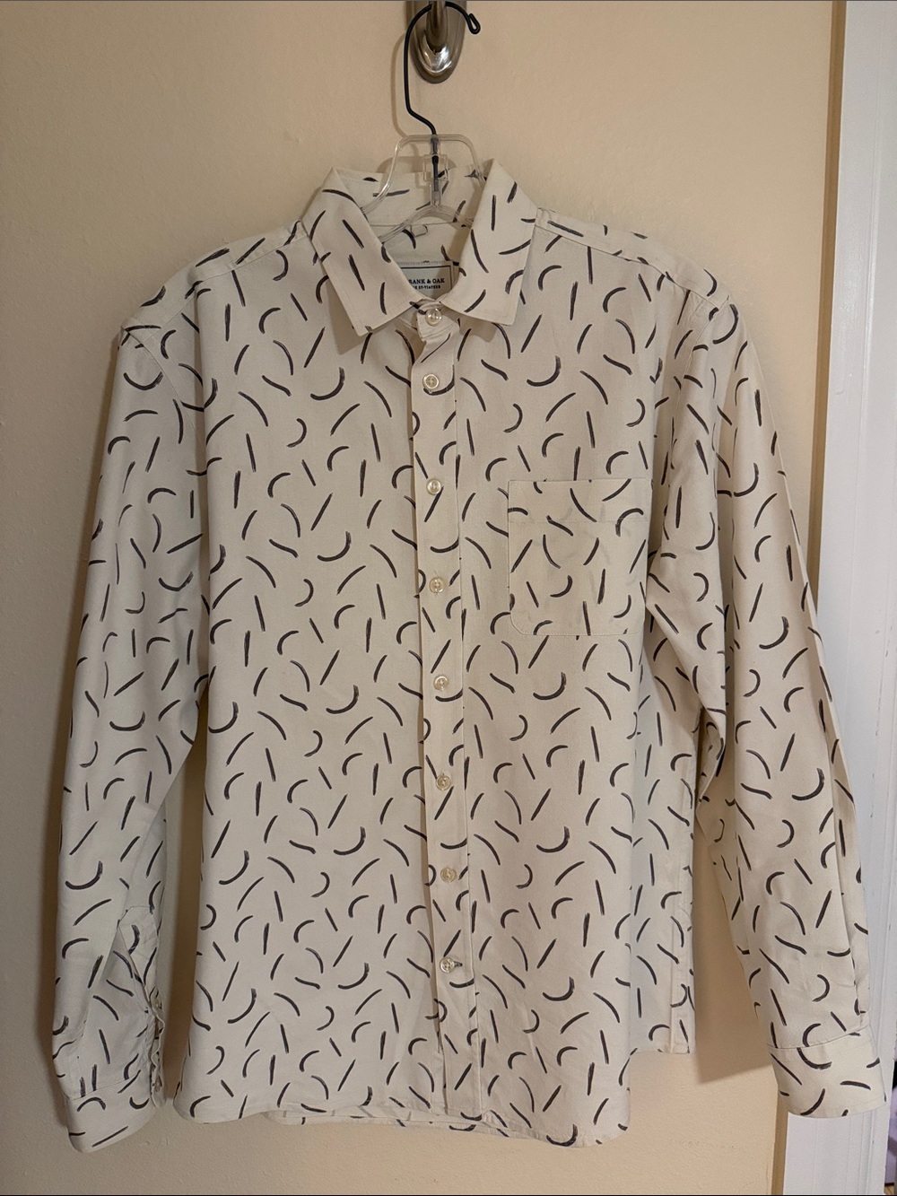 Frank & Oak Cream Button-Down Shirt with Black Dash Print